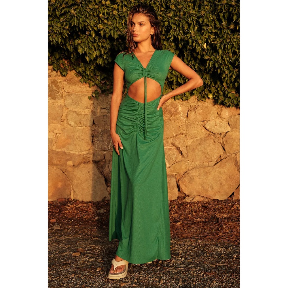 Agua Bendita‎ Women's Size Small Green Cut Out Ailana Tile Maxi Dress